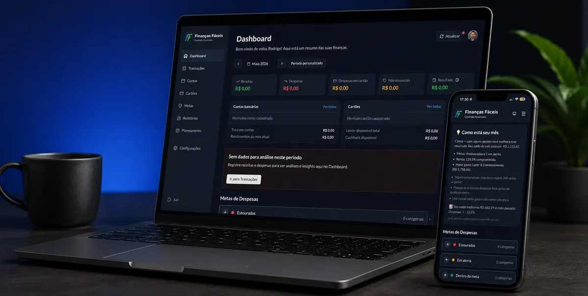 Finanças Fáceis no computador e no celular