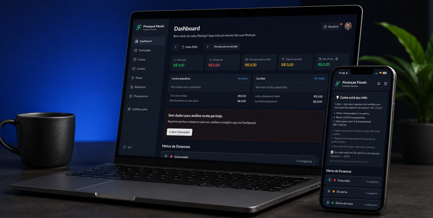 Finanças Fáceis no computador e no celular
